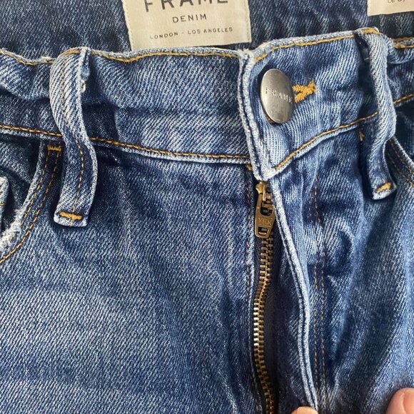 Frame Denim Le Sylvie Kick Boot Jeans Size 25 Medium Wash Distressed Frayed Hem - Picture 6 of 15